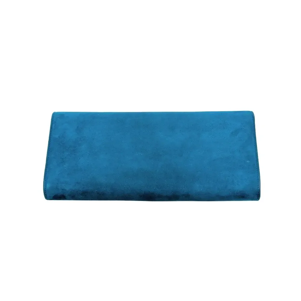 Gucci Broadway Teal Turquoise Blue Suede Swarovski Crystal Clutch Evening Bag